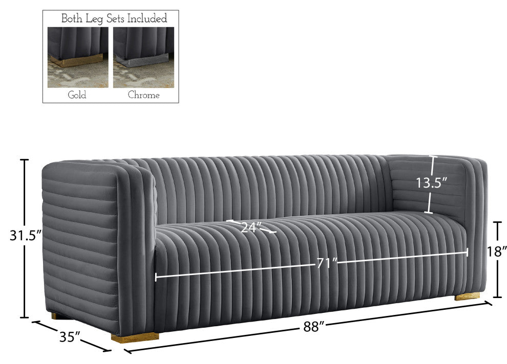 Ravish Velvet Upholstered Chair, Gray, Sofa