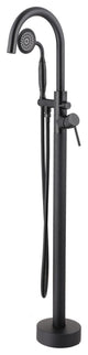 6 GPM Freestanding Bathtub Faucet with Hand Held Shower and Double Handle, Matte Black