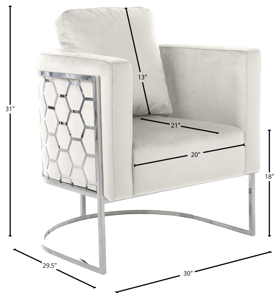 Casa Velvet Upholstered Chair, Cream, Chrome Finish