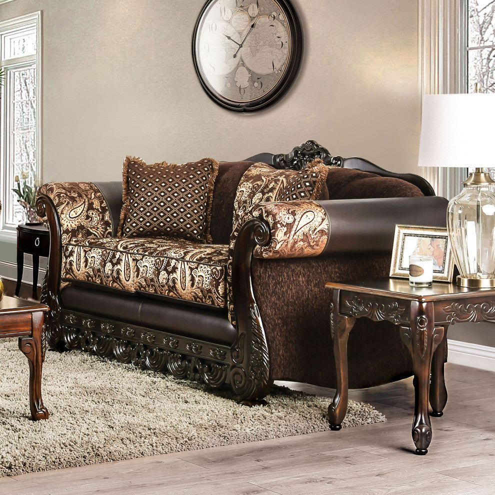 Chenille Love Seat with Arched Backrest Design, Ivory