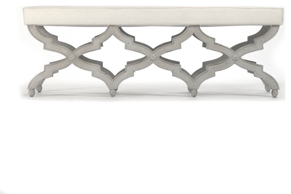 Judith Bench, Distressed Gray, Off-White Linen