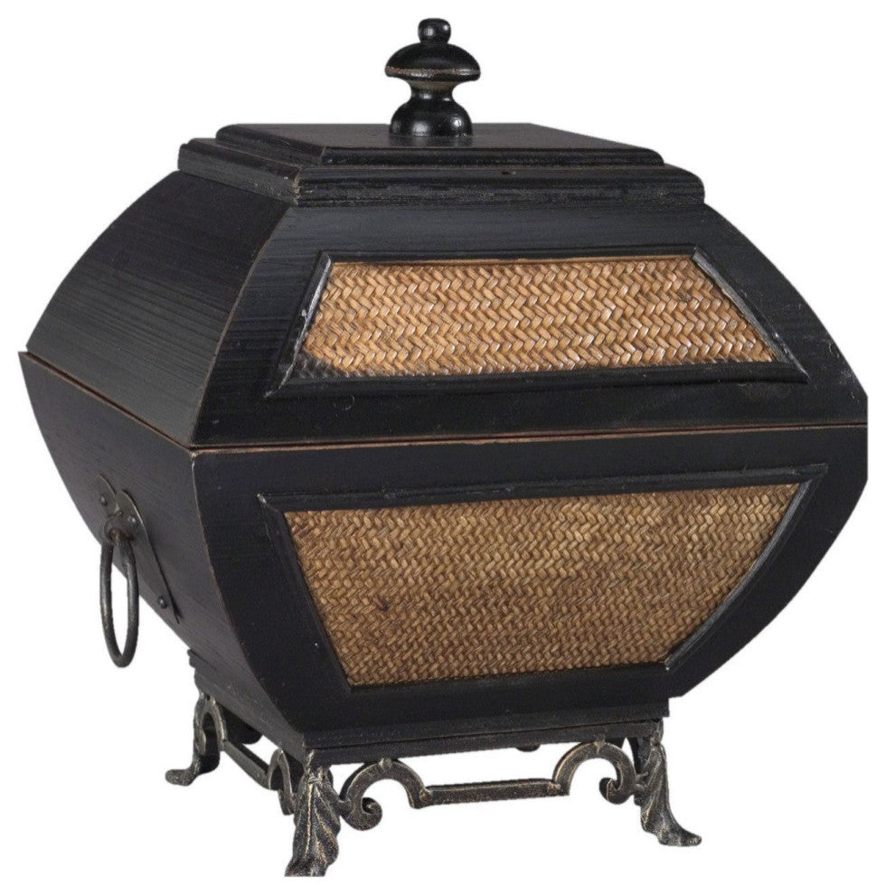 Wood and Wicker Decorative Box, Black/Hay