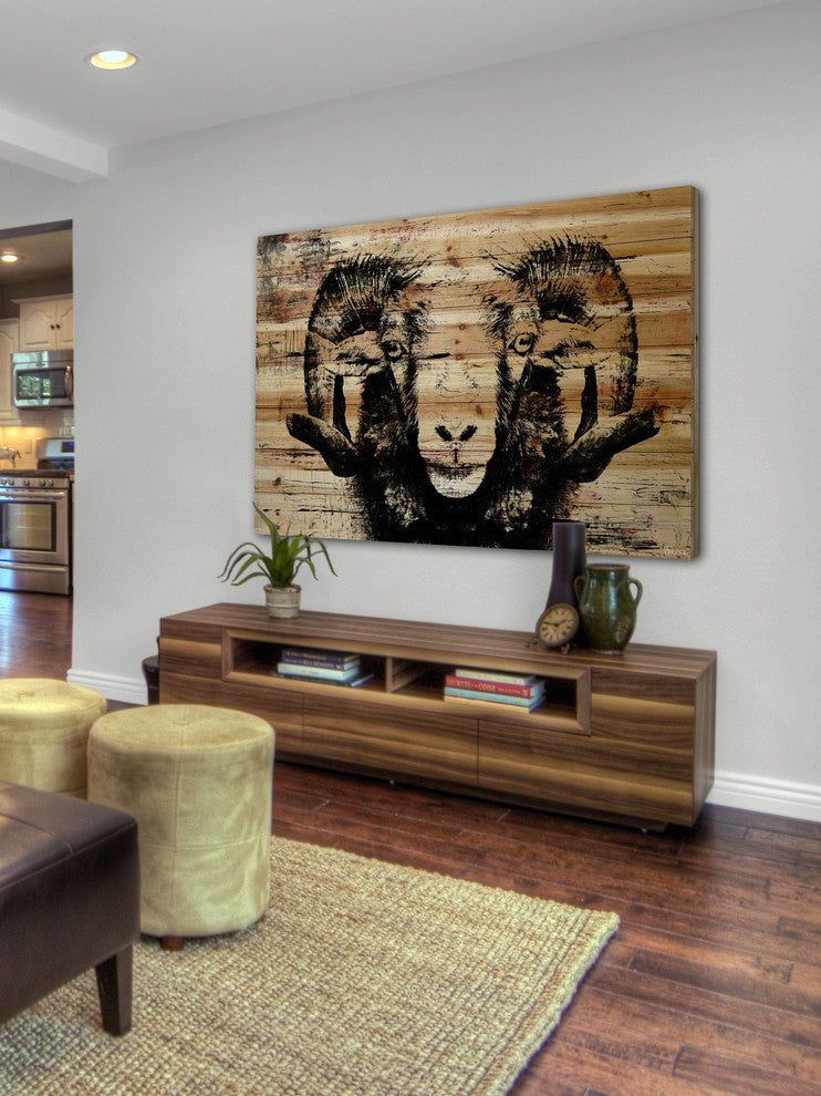 "Staring Ram Eyes" Painting Print on Natural Pine Wood, 36"x24"