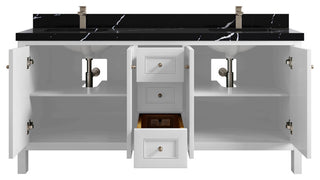 Nashville 72" Double Sink Bath Vanity, White 2" Calacatta Black