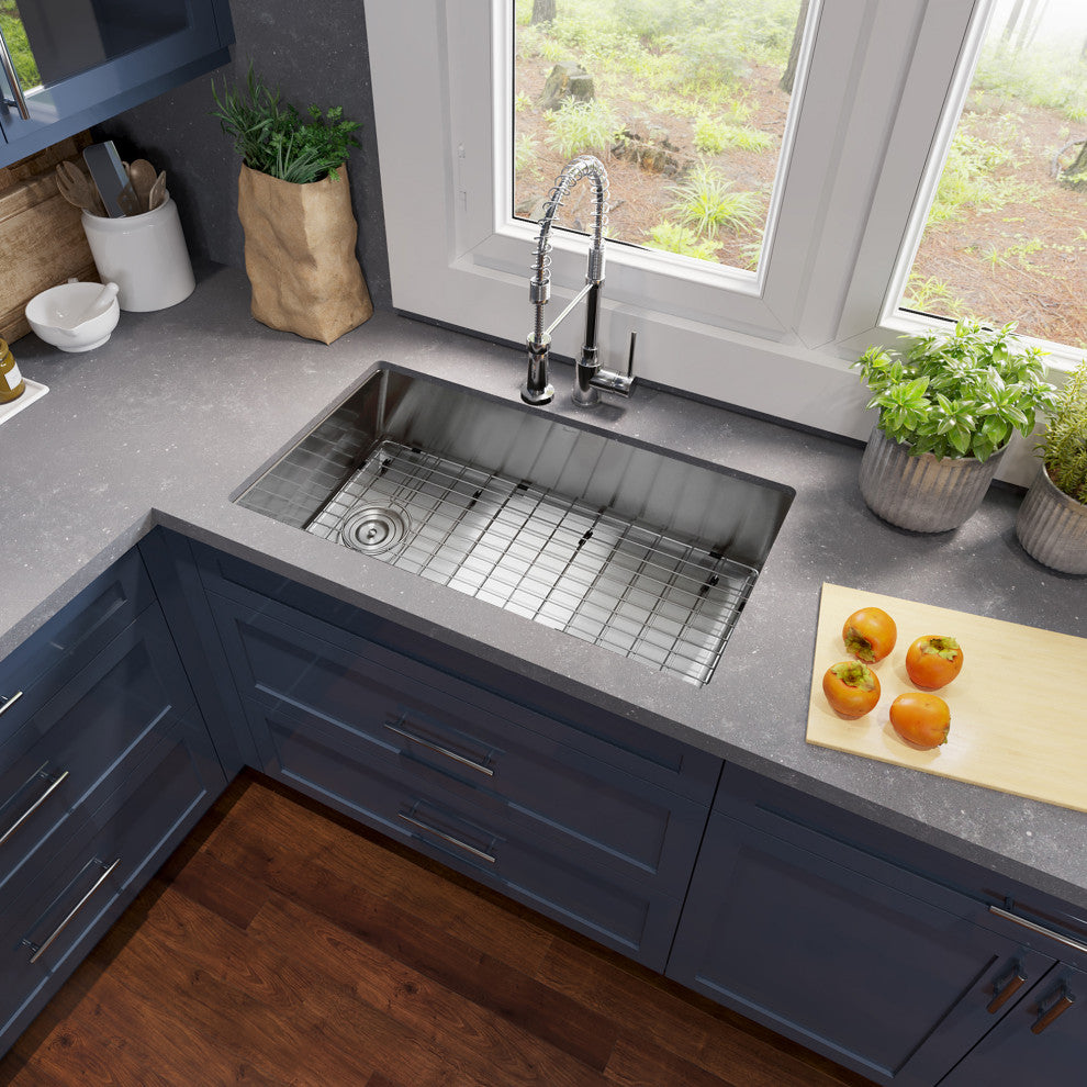 Nantucket Sinks 32" Pro Series Undermount Off-Set Drain Stainless Steel Sink