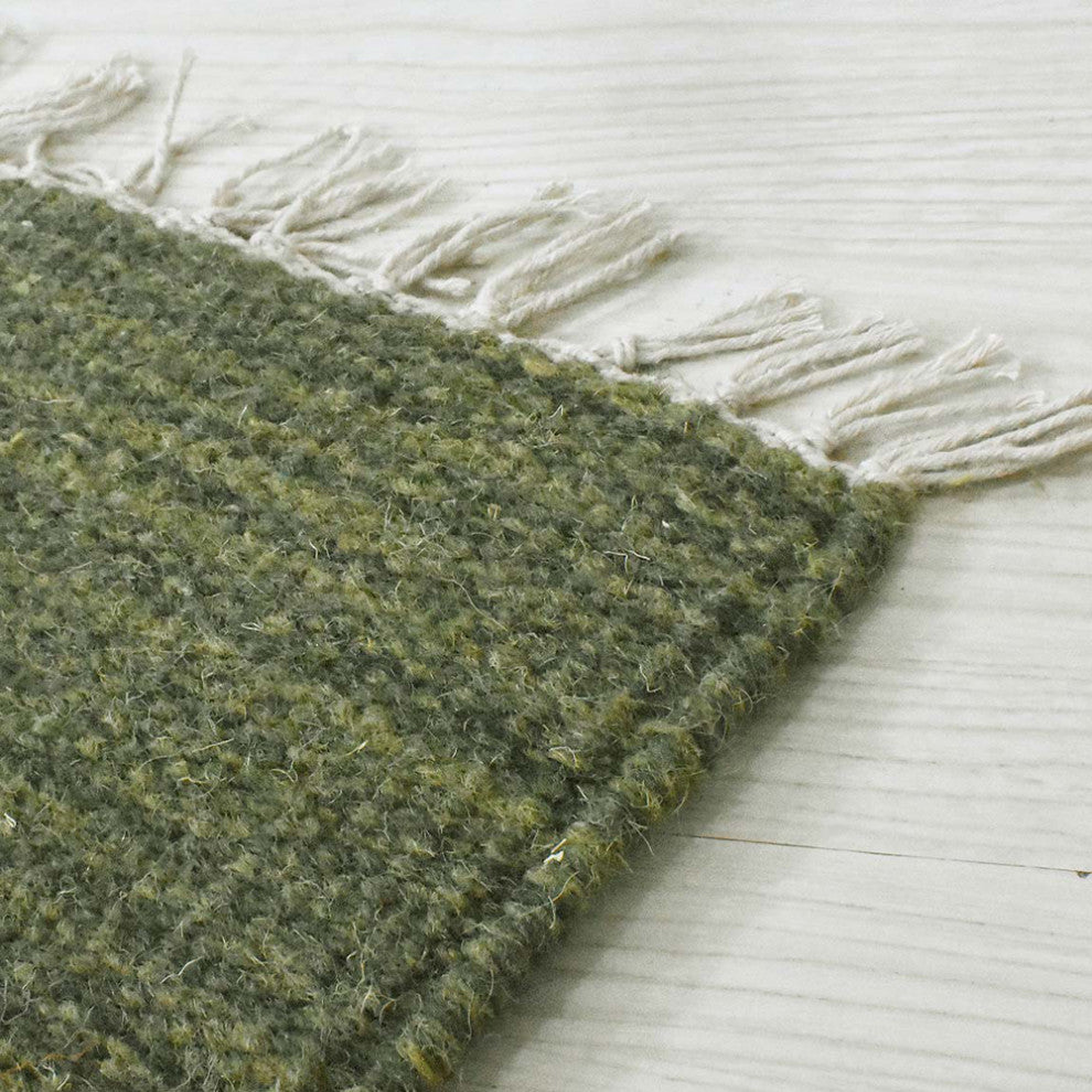Hand Woven Flat Weave Kilim Wool Runner Area Rug Solid Olive D00111, Olive, [Rectangle] 8'x10'