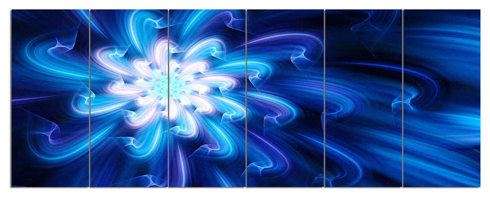Exotic Blue Flower Dance of Petals, Floral Canvas Art Print, 70"x28", 6 Panels