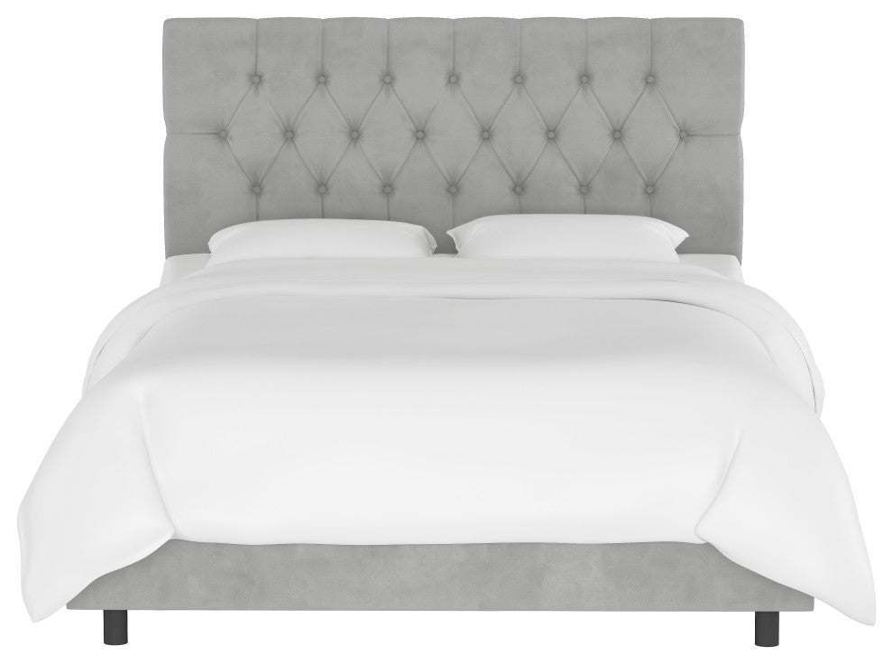 Chloe Diamond Tufted Bed, Velvet Steel Gray, Full