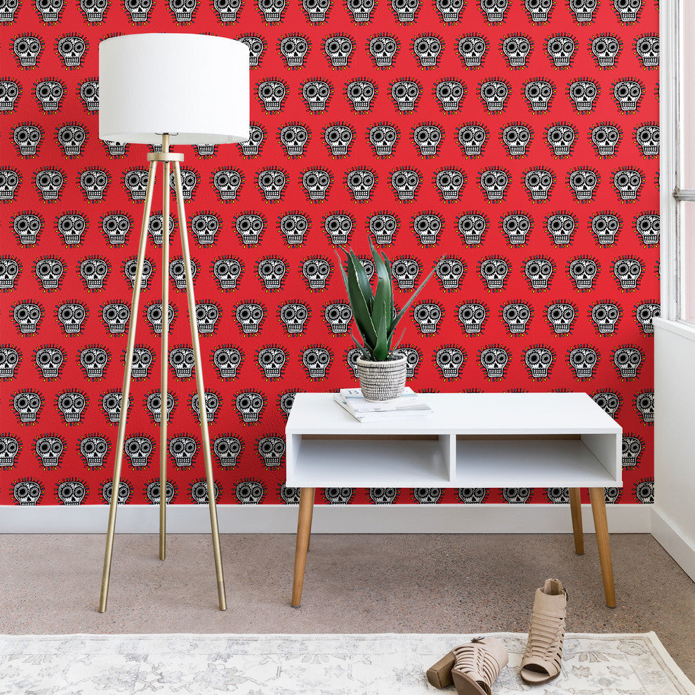 Deny Designs Andi Bird Sugar Skull Fun Red Wallpaper, Red, 2'x4'
