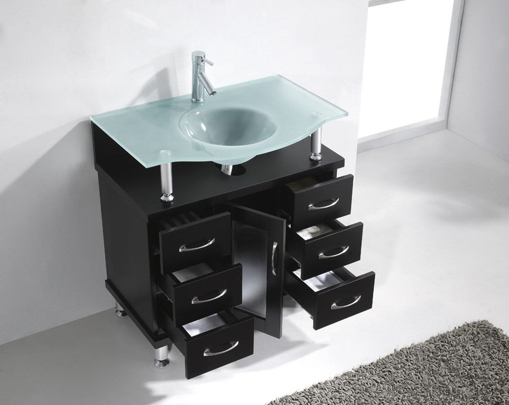 Vincente 32" Vanity, Espresso, Frosted Tempered Glass