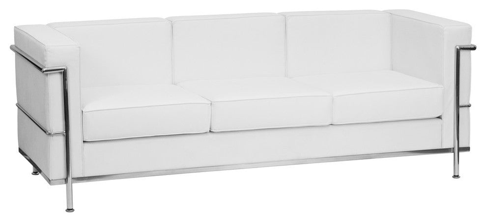 Modern Contemporary Melrose White Leather Sofa With Encasing Frame