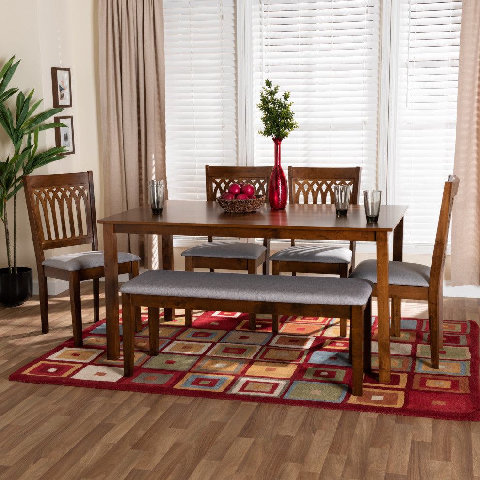 Marsala Modern Collection, Gray/Walnut Brown, 6-Piece Dining Set