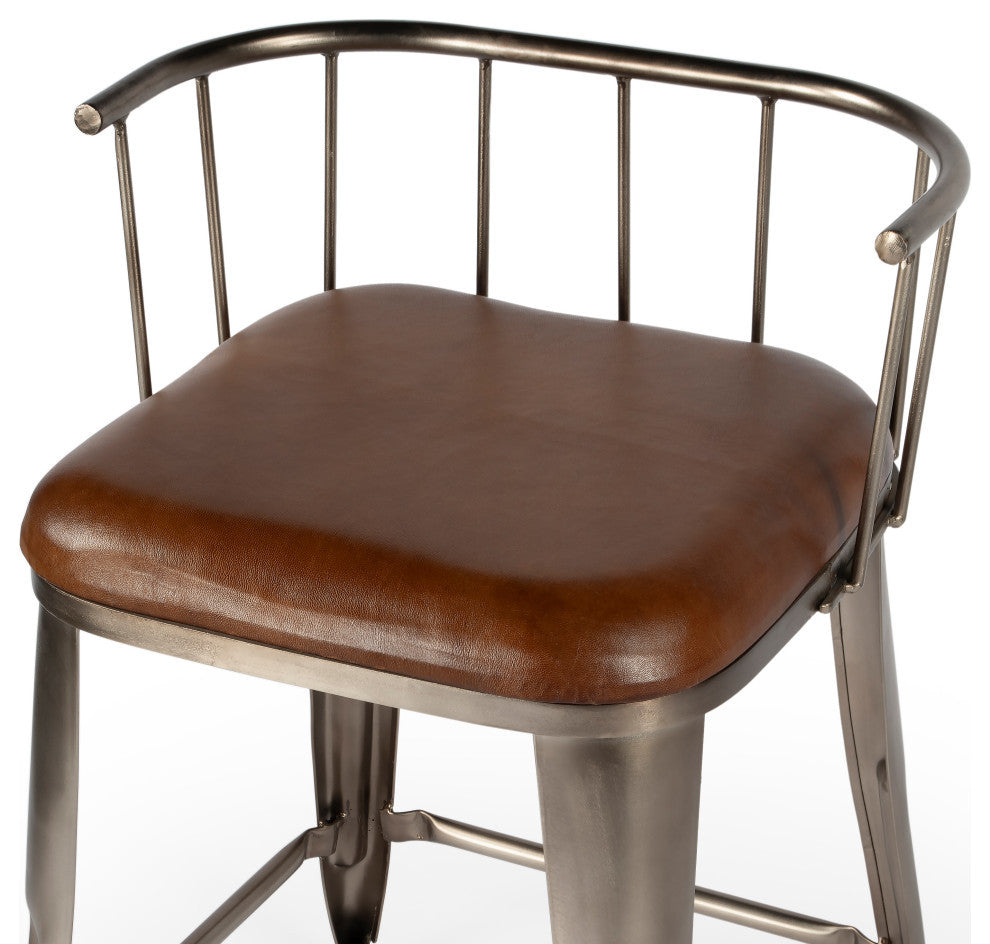 Butler Coriander Iron and Leather Counter Stool