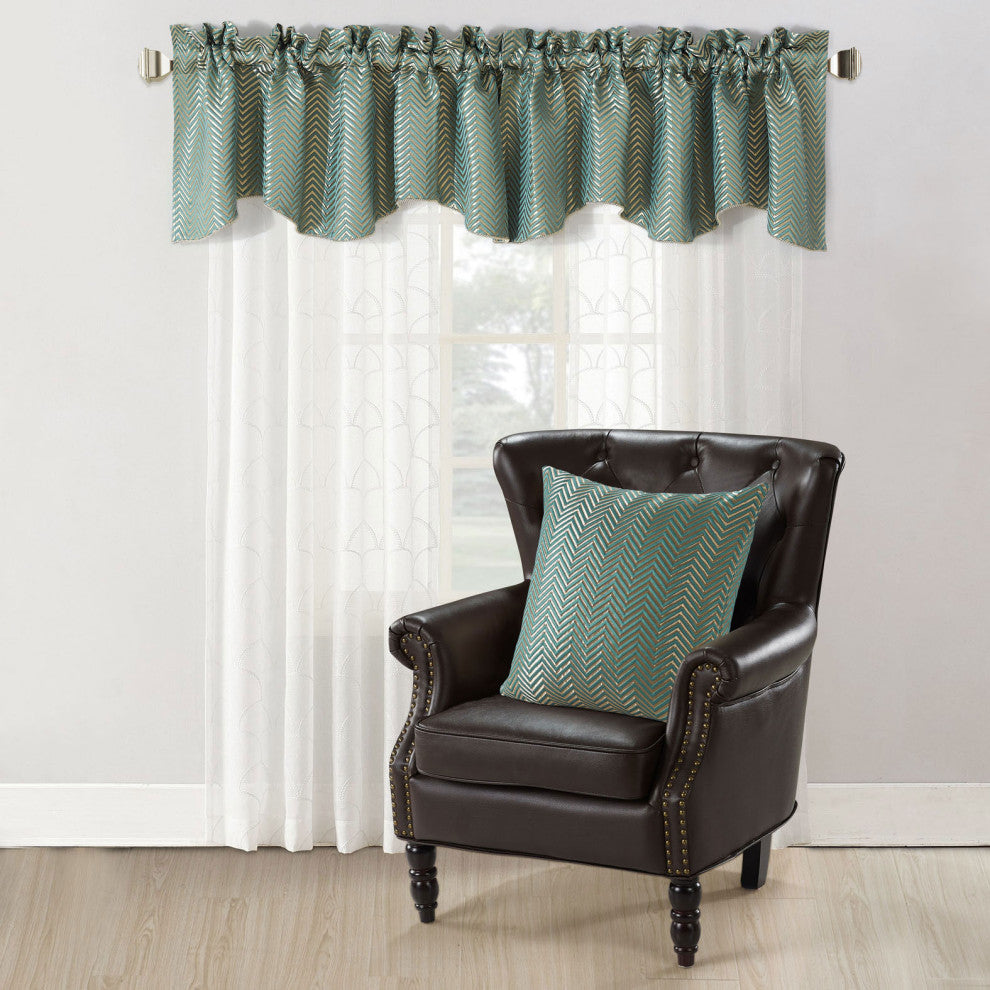Chevron Jacquard Valance and Pillow Shell Sets , Deep Teal, 20" X 20" / 56" X 19