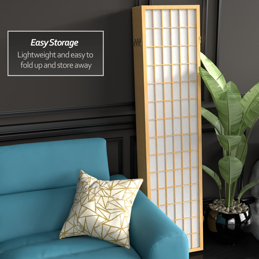 6' Tall Window Pane Shoji Screen, Natural, 8 Panels