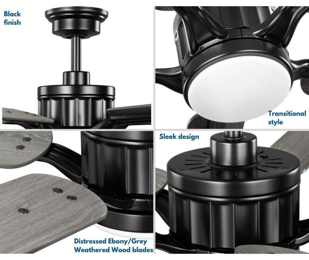 Claret 5-Blade Reversible Distressed Ebony/Gray Wood 56" LED Ceiling Fan