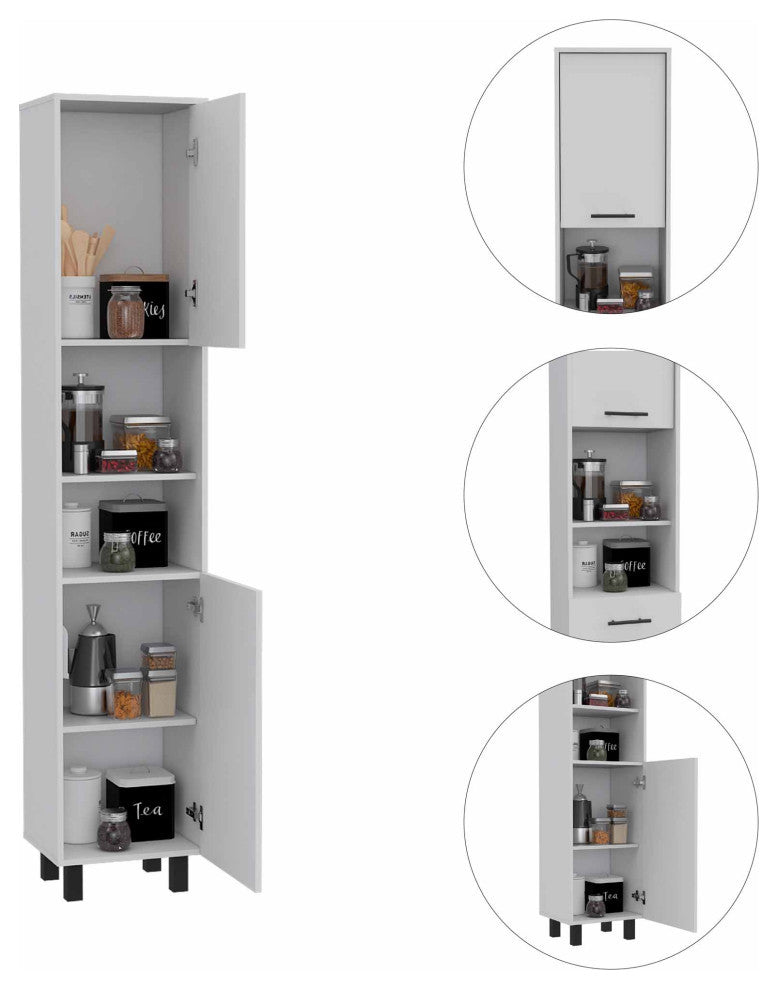 Sheffield Pantry Kitchen Cabinet, with Two Cabinets and Two Open Shelves - White