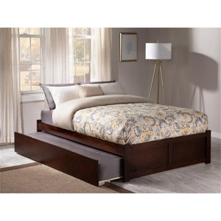 Bowery Hill Solid Wood Platform Full Panel Bed with Trundle in Walnut