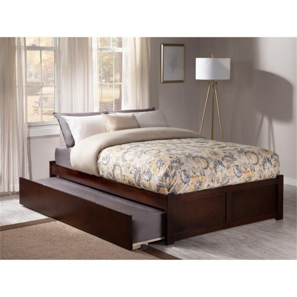 Bowery Hill Solid Wood Platform Full Panel Bed with Trundle in Walnut