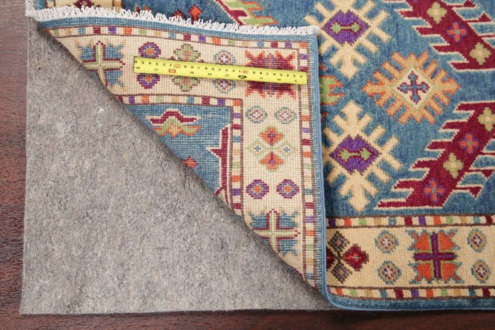 Kazak Oriental Hand-Knotted Traditional Pakistani Runner Rug, Blue, 5'10"X2'1"