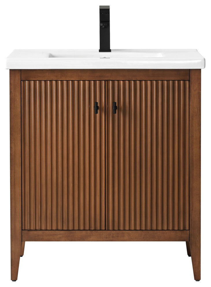 Vanity Art Freestanding Vanity, Walnut, 30", Single Sink, Matte Black