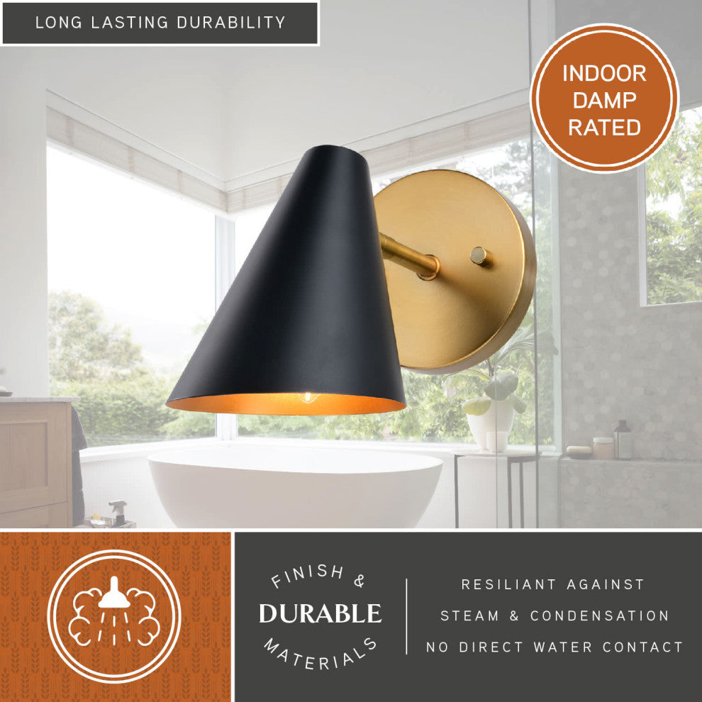 Pryce 4.5-in. Wall Light Matte Black and Satin Brass