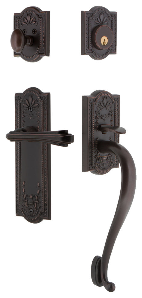 Meadows Plate S Grip Entry Set Fleur Lever, Timeless Bronze, 2-3/4", Left