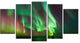 Green Northern Lights Aurora, Large Abstract Canvas Wall Art, 60"x32", 5 Panels