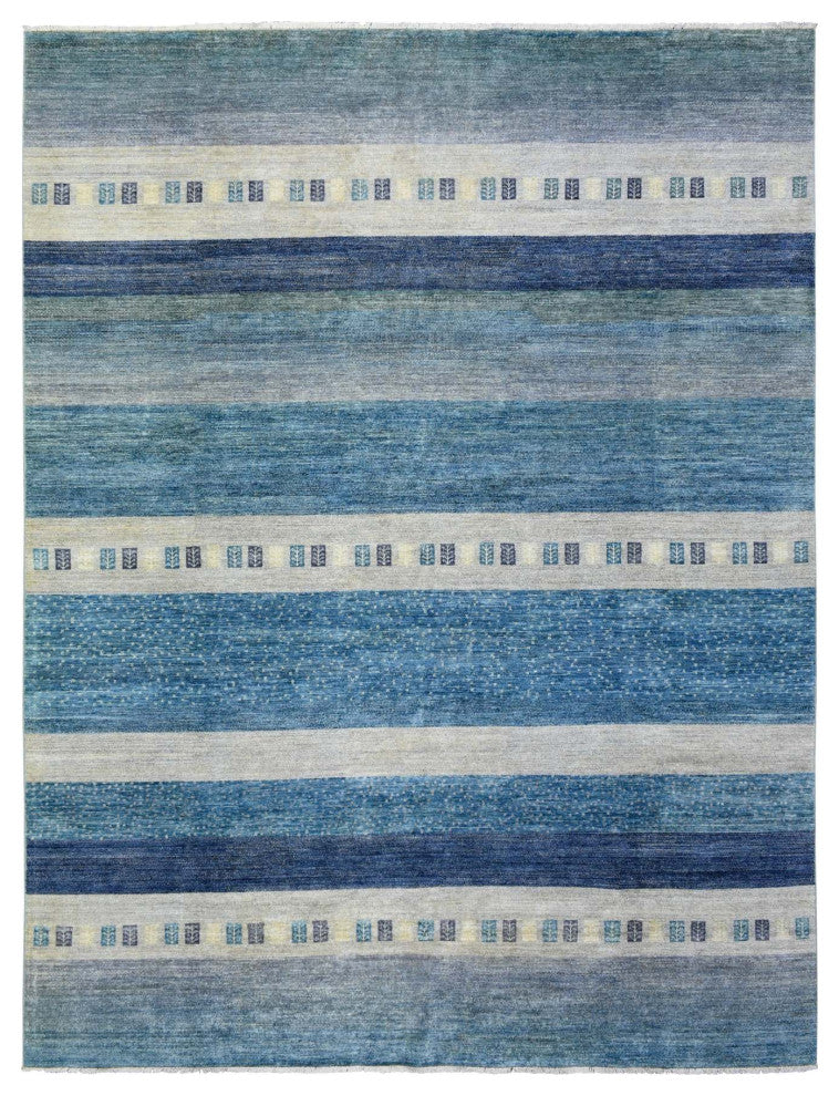Light Blue Afghan Kashkuli Gabbeh Design Pure Wool Hand Knotted Rug, 9'0"x11'9"