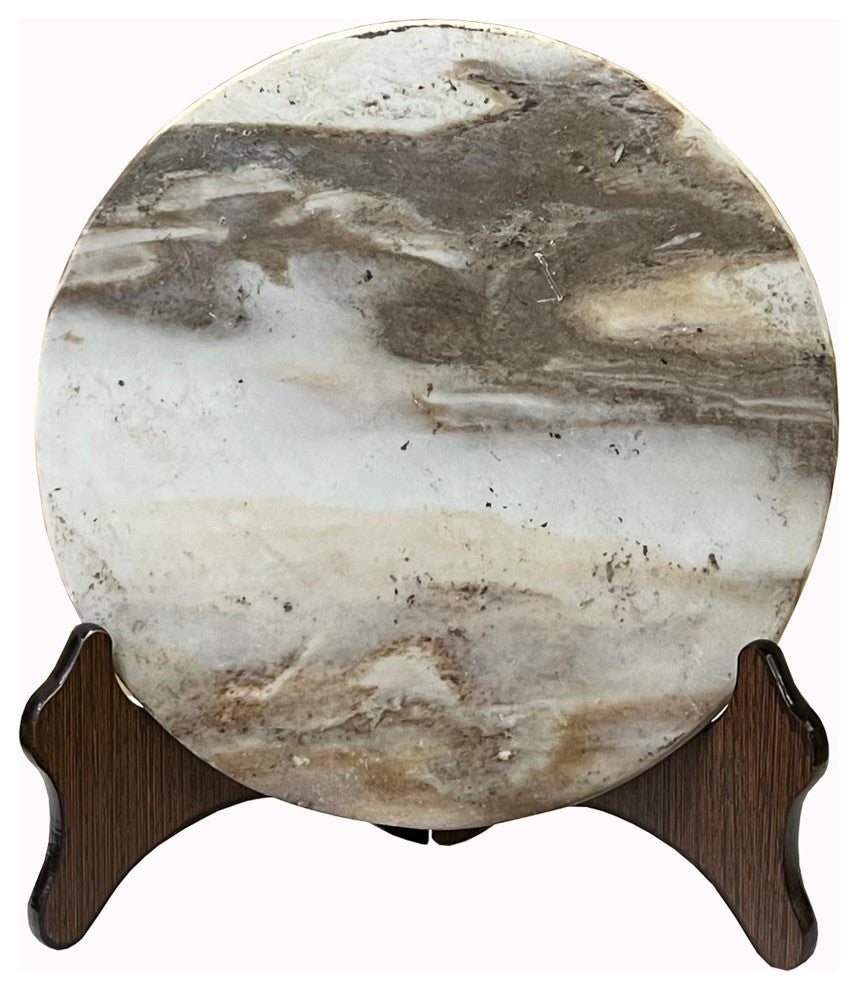 Chinese Natural Dream Stone Round White Fengshui Plaque Display Hws2262