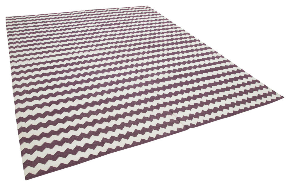 Rug N Carpet - Handmade Wool 8' 0'' x 10' 0'' Geometric Dhurrie Kilim Rug