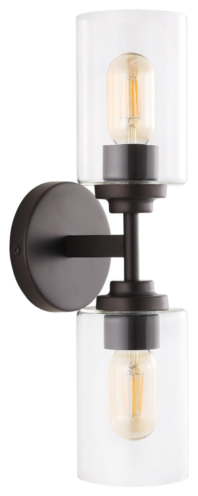 Giles 16" 2-Light Farmhouse Iron Cylinder LED Vanity, Oil Rubbed Bronze/Clear