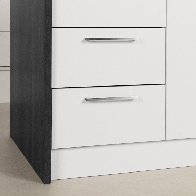 Contemporary Kitchen Island, 4 Drawers & Large Cabinet, Gray Oak/White