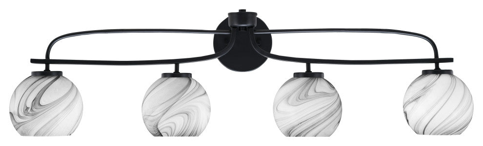 Cavella 4 Light Bath Bar, Matte Black Finish, 5.75" Onyx Swirl Glass