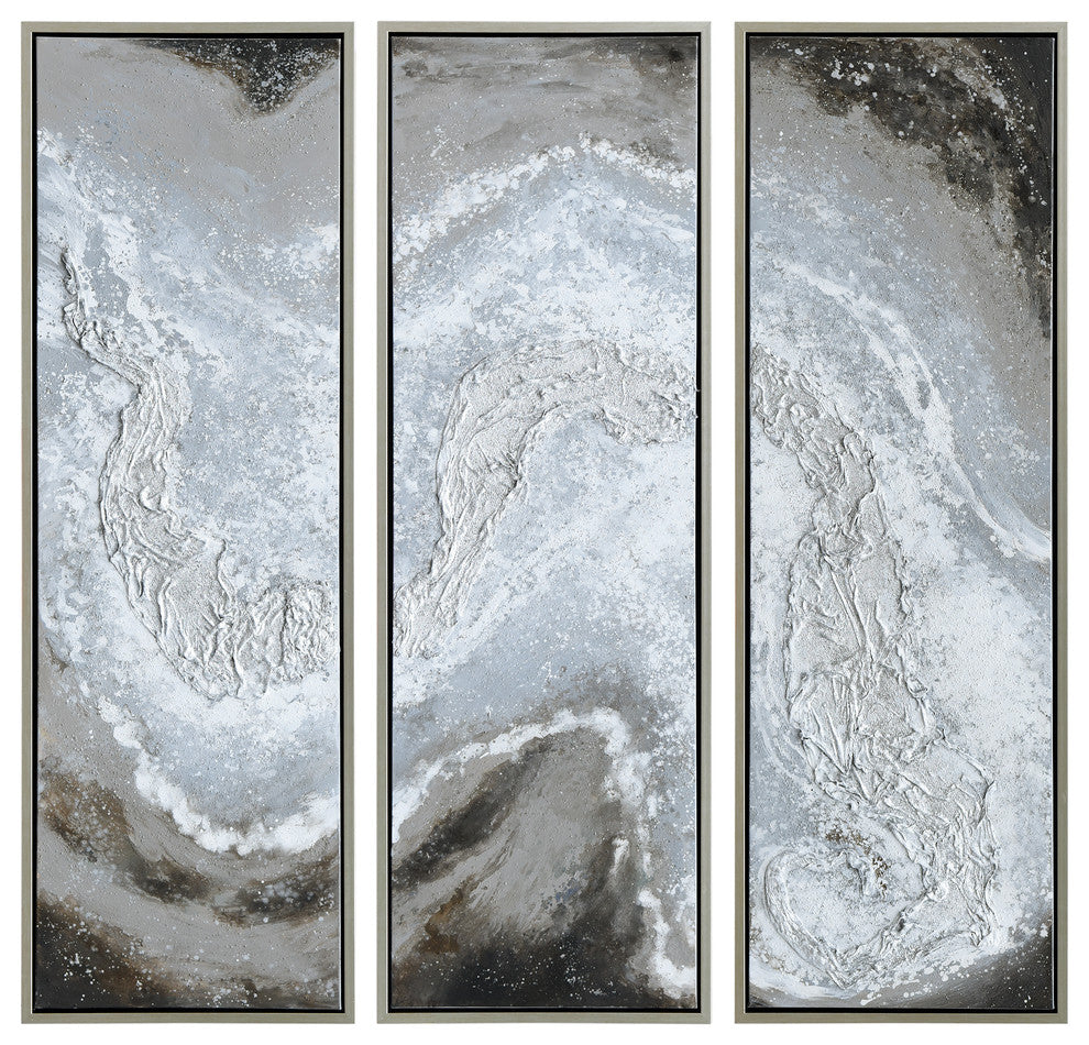 Iced Abstract Wall Art Textured Metallic Hand Painted Triptych Set Canvas
