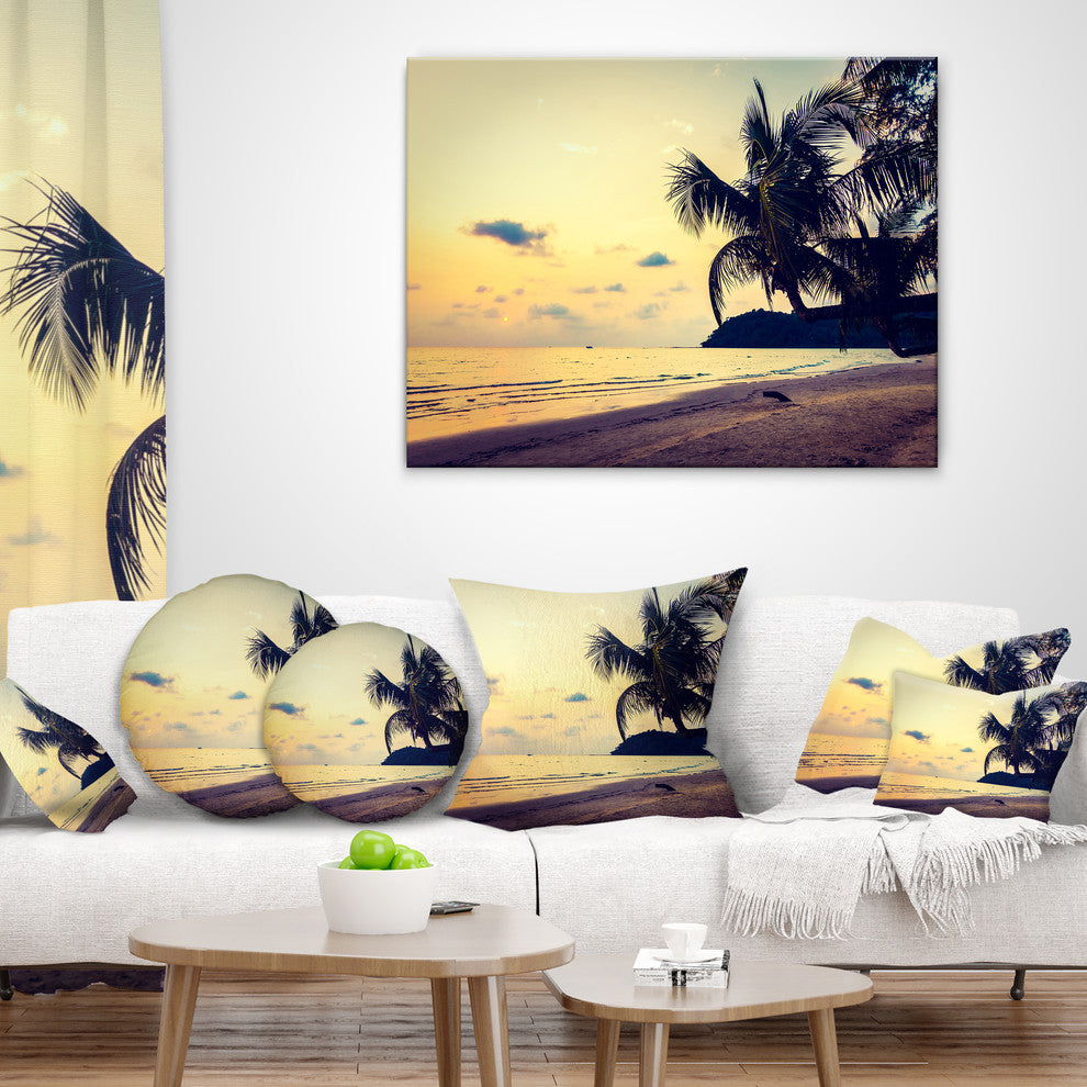 Silhouette Coconut Tree Seascape Throw Pillow, 18"x18"