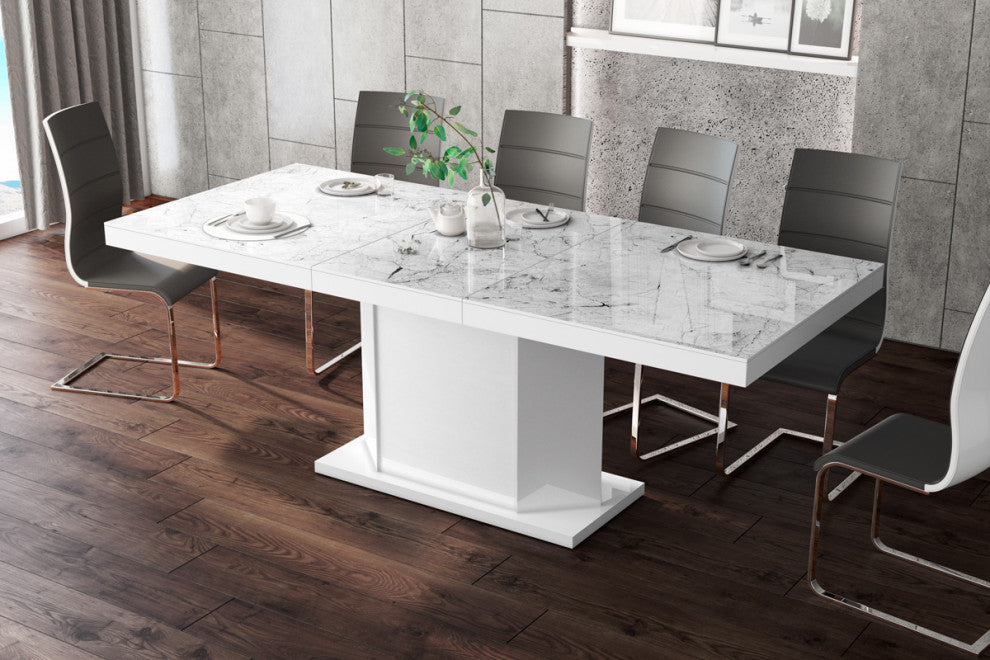 AMIGO Extendable Dining Table with Storage, Venatino/White