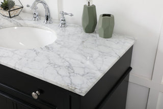 Home Living Vanity with Carrara White Marble Countertop, Black, 42", Single Sink