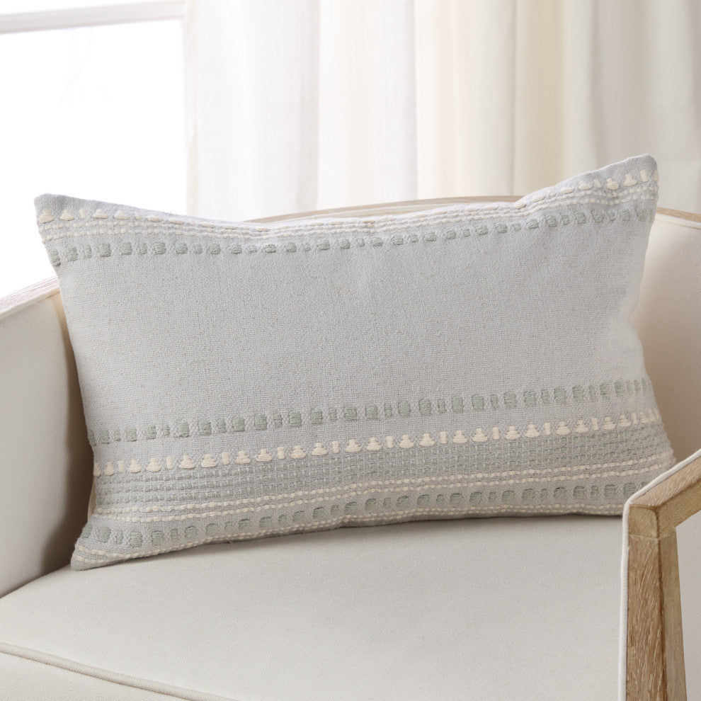 Velika Striped Light Blue/ Cream Pillow, 13"x21", Down Fill