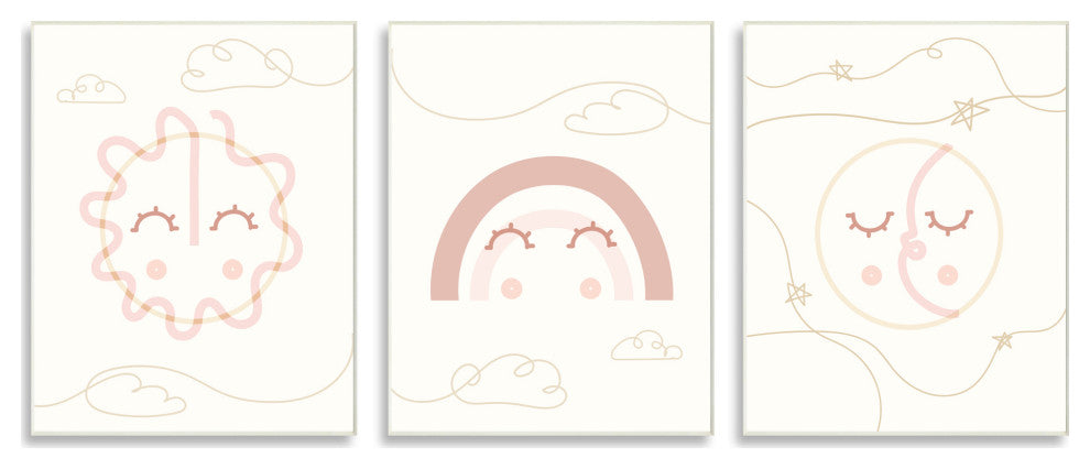 Cute Celestial Doodle Sun Moon Stars Smile Happy Face, 3pc, each 10 x 15