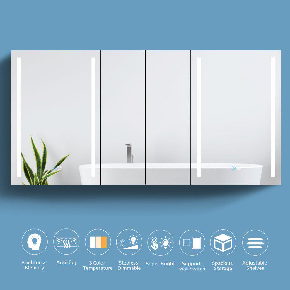 60" Aluminum Surface Mount Medicine Cabinet with Four Doors and Mirror