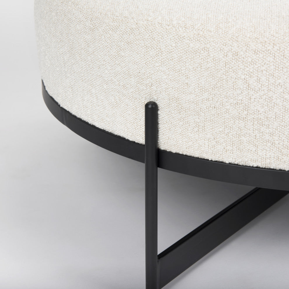 Amelia Cream Boucle With Black Metal Frame Round Ottoman
