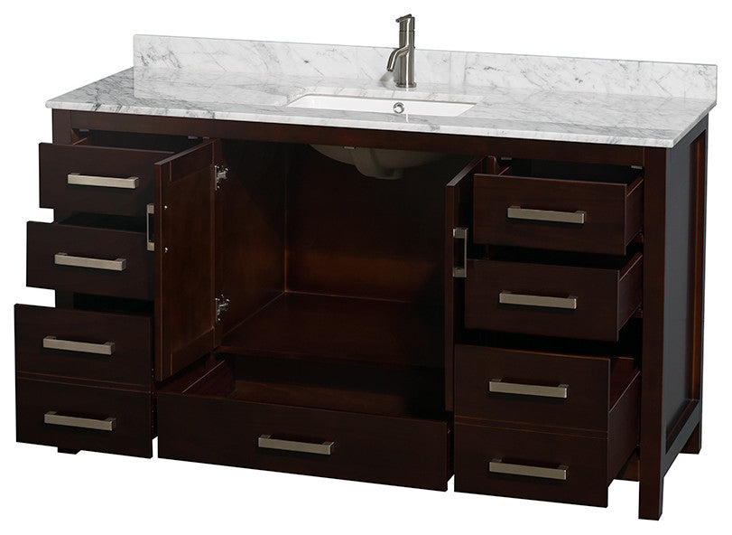 Wyndham WCS141460SESCMUNSMXX Espresso 60 Inch Vanity with Carrera Marble