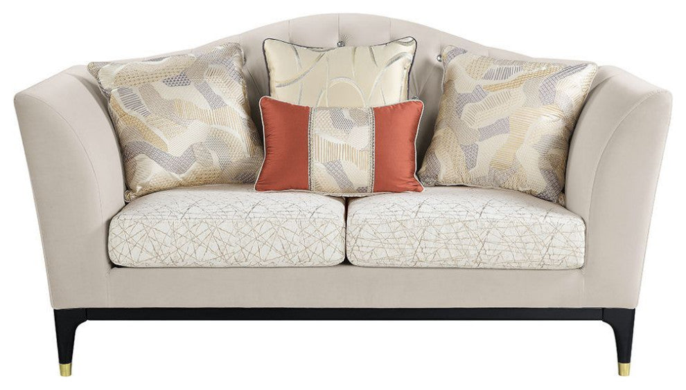 ACME Tayden Loveseat With 4 Pillows, Beige Velvet