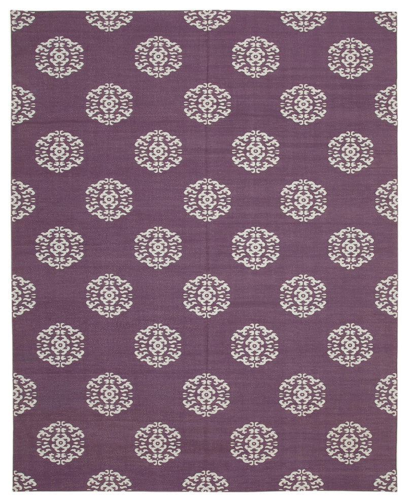 Rug N Carpet - Handmade Wool 9' 3'' x 11' 7'' Geometric Dhurrie Kilim Rug