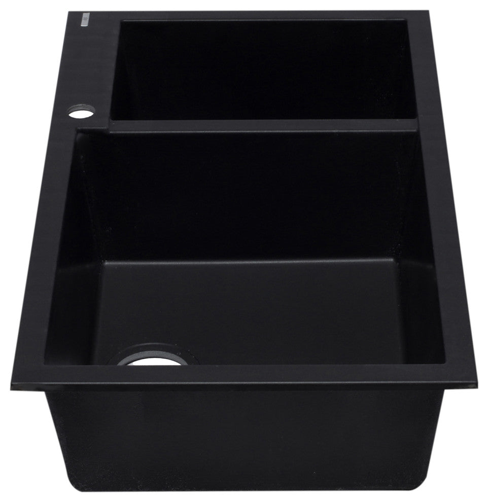 ALFI AB3319DI-BLA Black 34" Double Bowl Drop In Granite Composite Kitchen Sink