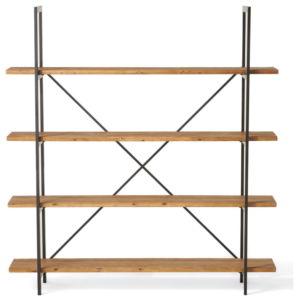 Elizabeth Industrial 4 Shelf Firwood Bookcase, Antique Natural, 17.00" Depth