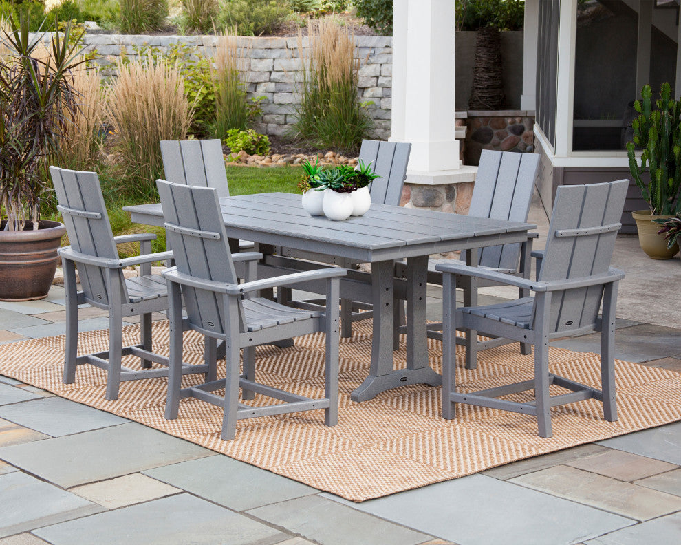 POLYWOOD Modern Adirondack 7-Piece Farmhouse Dining Set, White