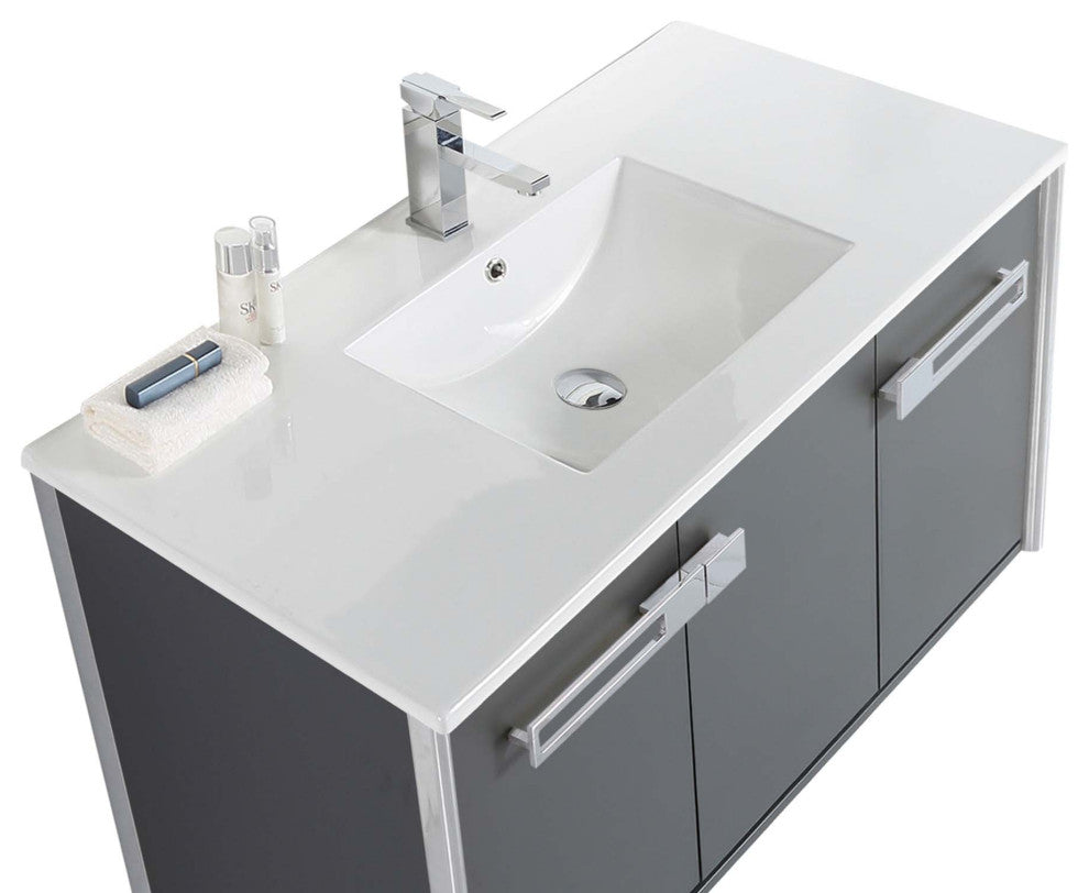Oakville Wall Mount Bathroom Vanity, Onix Grey, 42", Chrome Hardware
