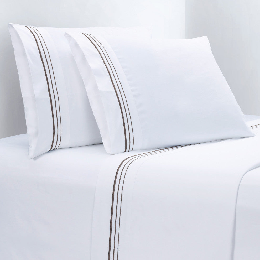 Embroidered Border Sheet Set, 4 Piece, Grey, King
